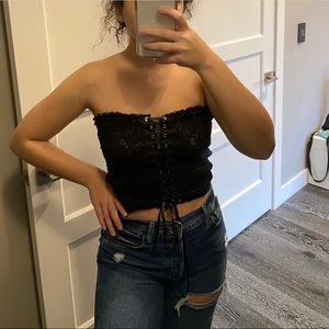 Zara Black lace corset tie up top